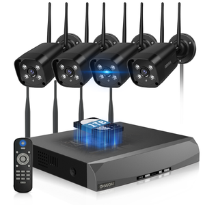 Sistema de cámaras de seguridad inalámbricas con 2 cámaras de vigilancia Wi-Fi para el hogar, resolución de 5.0MP, NVR de 10 canales, sistema de video vigilancia HD de OHWOAI con antenas duales, detección de IA, audio bidireccional