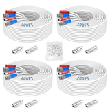 《2-in-1 Video Power Cable》 4-Pack 100FT White Extension Wire with BNC Connectors and RCA Adapter for Outdoor Security Camera DVR System