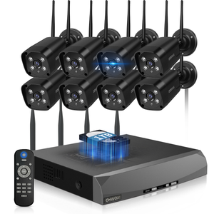 Sistema de cámaras de seguridad inalámbricas con 2 cámaras de vigilancia Wi-Fi para el hogar, resolución de 5.0MP, NVR de 10 canales, sistema de video vigilancia HD de OHWOAI con antenas duales, detección de IA, audio bidireccional