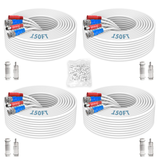 《2-in-1 Video Power Cable》 4-Pack 150FT White Extension Wire with BNC Connectors and RCA Adapter for Outdoor Security Camera DVR System