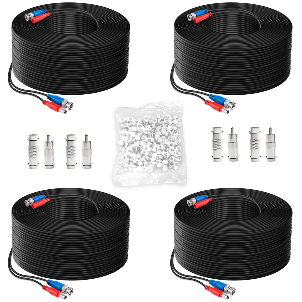 (4×150 Feet) Video Power Cable BNC Extension Outdoor Wired Surveillance Camera All-in-One Cables for CCTV Security Cameras DVR System with 4xBNC Connectors and 4xRCA Adapters,Black