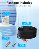 (4×150 Feet) Video Power Cable BNC Extension Outdoor Wired Surveillance Camera All-in-One Cables for CCTV Security Cameras DVR System with 4xBNC Connectors and 4xRCA Adapters,Black