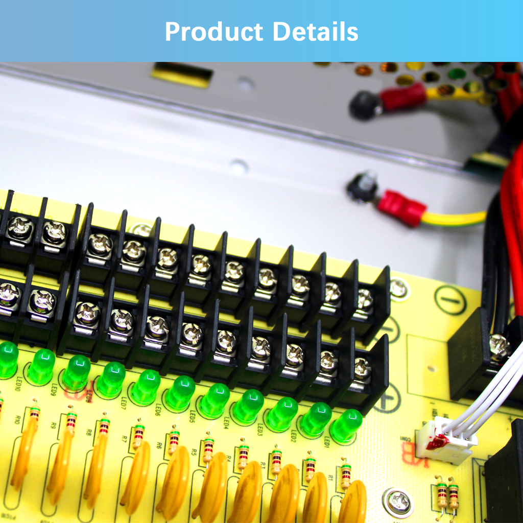 18-Channel DC 12-Volt 10-Amp Output CCTV Distributed Power Supply Box/Converter with AC Plug and Lock(10A 18-Channel)
