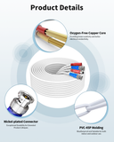 《2-in-1 Video Power Cable》 4-Pack 100FT White Extension Wire with BNC Connectors and RCA Adapter for Outdoor Security Camera DVR System