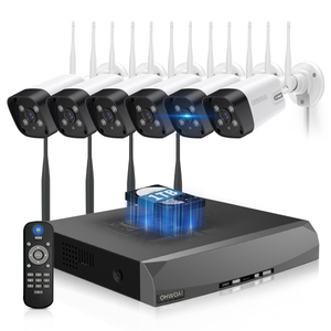 Sistema de cámaras de seguridad inalámbricas con 6 cámaras de vigilancia Wi-Fi para el hogar, resolución de 5.0MP, NVR de 10 canales, sistema de video vigilancia HD de OHWOAI con antenas duales, detección de IA, audio bidireccional