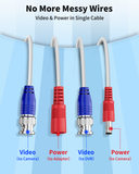 《2-in-1 Video Power Cable》 4-Pack 100FT White Extension Wire with BNC Connectors and RCA Adapter for Outdoor Security Camera DVR System