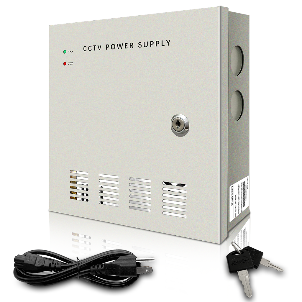 18-Channel DC 12-Volt 10-Amp Output CCTV Distributed Power Supply Box/Converter with AC Plug and Lock(10A 18-Channel)