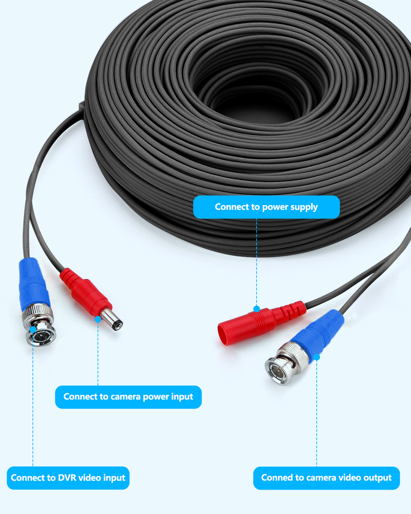 (4×150 Feet) Video Power Cable BNC Extension Outdoor Wired Surveillance Camera All-in-One Cables for CCTV Security Cameras DVR System with 4xBNC Connectors and 4xRCA Adapters,Black