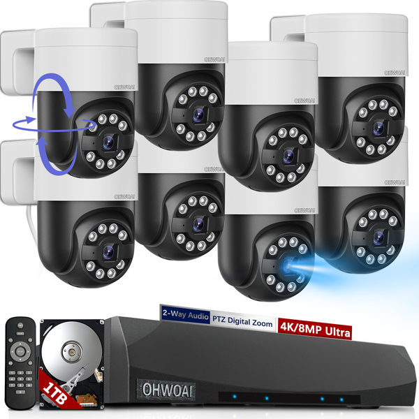 《𝗧𝗿𝘂𝗹𝘆 𝟰𝗞/𝟴𝗠𝗣 & 𝗣𝗧𝗭 𝗖𝗼𝗻𝘁𝗿𝗼𝗹》PoE Outdoor Security Camera System with 2