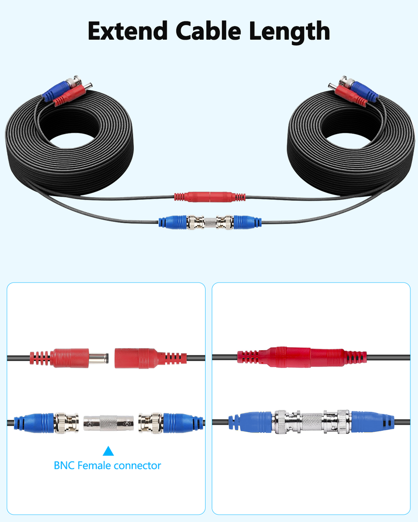 (4×100 Feet) Video Power Cable BNC Extension Outdoor Wired Surveillance Camera All-in-One Cables for CCTV Security Cameras DVR System with 4xBNC Connectors and 4xRCA Adapters Black,4pcs