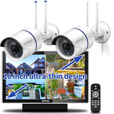 【2K 3.0MP & Dual Antenna】 All in One Monitor Wireless Security Camera System with 10" HD Screen,2Pcs CCTV WiFi IP Cameras,AI Human Detection