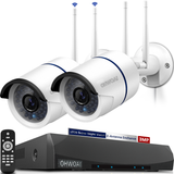 【2K,Dual Antenna Signal Enhancement】 Wireless Security Camera System,10-Channel 5.0MP NVR, 2Pcs 3.0MP Home IP Cameras,AI Human Detection,IP67