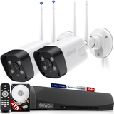 Wireless Security Camera System,2Pcs 5.0MP CCTV Home Wi-Fi IP Cameras,10 Channel NVR,AI Detection,Two-way Audio