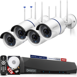 【2K,Dual Antenna Signal Enhancement】 Wireless Security Camera System,10-Channel 5.0MP NVR,4Pcs 3.0MP Home IP Cameras,AI Human Detection,IP67