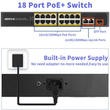 18-Port Gigabit Uplink Unmanaged Poe Network Switch,16 Port+2 Uplink Gigabit Ports+1 Fiber SFP Port