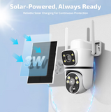 OHWOAI Dual Lens Solar Wireless PTZ Security Camera, Dual Band WiFi Security Cameras with Color Night Vision, PIR Motion Detection & Two-Way Audio