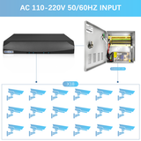 9-Channel DC 12-Volt 5-Amp Output CCTV Distributed Power Supply Box/Converter with AC Plug and Lock(5A 9-Channel)