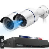 Sistema de cámaras de seguridad POE de 8 canales con 2 cámaras IP Poe de 5.0MP, detección de IA, audio, resistente al agua IP67