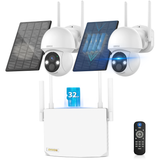 OHWOAI Solar Powered Outdoor Wireless PTZ Camera System, 4MP Solar Powered Battery Cameras with Full 360° View, Home Video Surveillance Systems