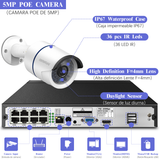 【3K 5.0MP·60 Days Storage】POE Security Camera System,8 Channel Poe NVR,8pcs 5.0MP Poe IP Cameras,Wired Indoor&Outdoor Audio,Waterproof
