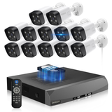 Sistema de cámaras POE 4K con 12 cámaras de 8.0MP, NVR de 16 canales, detección de humanos AI, grabación continua las 24/7, resistente al agua (IP66), con audio