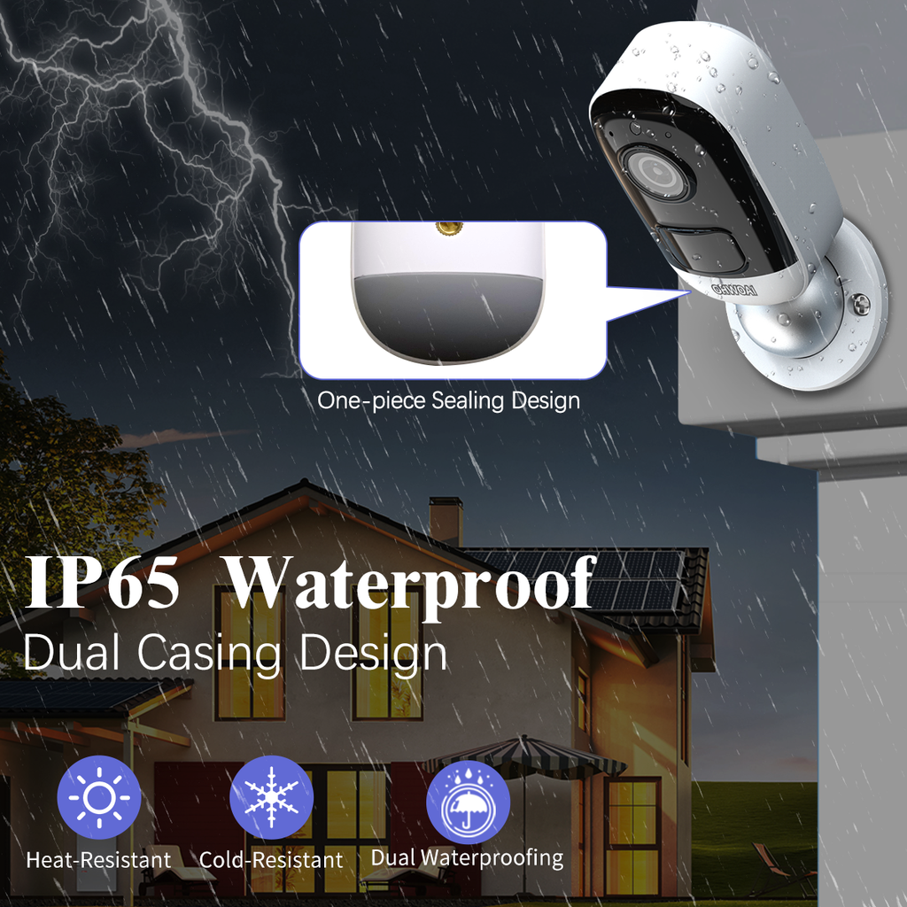OHWOAI 《Wireless Solar Powered & 2-Way Audio》Outdoor Battery-Powered Wireless Security Camera for Home with Solar Panel Charging. IP65 Waterproof Surveillance Camera with Night Vision