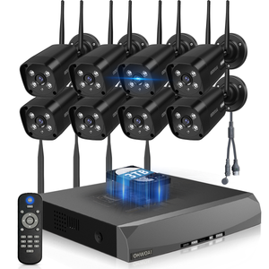 Sistema de cámaras de seguridad inalámbricas con 2 cámaras de vigilancia Wi-Fi para el hogar, resolución de 5.0MP, NVR de 10 canales, sistema de video vigilancia HD de OHWOAI con antenas duales, detección de IA, audio bidireccional
