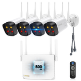 OHWOAI 5MP Dual Antennas Wireless Security Camera System, 4 Home Cameras Surveillance Wireless with 500G SD Card