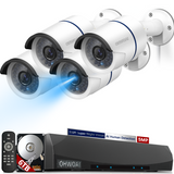 Sistema de cámaras de seguridad POE, NVR POE de 8 canales, 4 cámaras IP Poe de 5.0MP, Sistema de Vigilancia de Video para el Hogar OHWOAI con Detección de IA, Audio, Cableado para Interiores y Exteriores, IP67