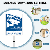 24 HOUR VIDEO SURVEILLANCE PROTECTION Warning Sign Outdoor, Home Security Yard Signs With Stake, Under Surveillance For House