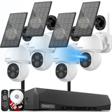 《Solar PTZ Camera&100% Wire-Free》4pcs 4MP Solar Cameras for Home Security Outdoor Wireless System with 2-Way Audio,Expandable with 10-Ch NVR