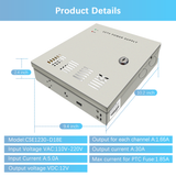 9-Channel DC 12-Volt 5-Amp Output CCTV Distributed Power Supply Box/Converter with AC Plug and Lock(5A 9-Channel)
