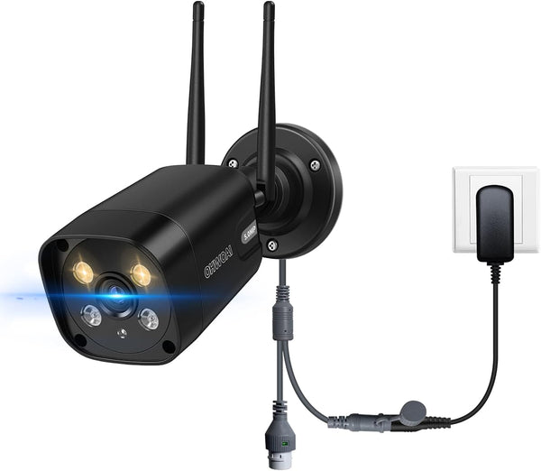 OHWOAI 5MP Add-on Wireless Outdoor Security Camera, Dual Antennas, 130° Wide Angle, 2-Way Audio, Compatible with OHWOAI NVR Systems (Not Standalone) - Black