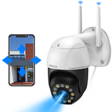 Cámara de seguridad inalámbrica PTZ para exteriores con zoom óptico de 5X y audio bidireccional, 3MP, visión nocturna a color con focos y resistente al agua