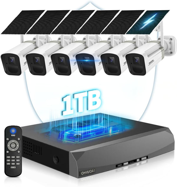 《100% Wire-Free》Wireless Outdoor Security Camera System, Solar Powered WiFi Cameras Systems with PIR Motion Detection, 6cams