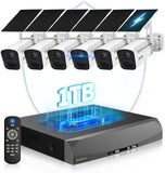 《100% Wire-Free》Wireless Outdoor Security Camera System, Solar Powered WiFi Cameras Systems with PIR Motion Detection, 6cams