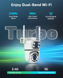 OHWOAI Dual View Wireless Outdoor Security Camera, 2.4G/5G WiFi PTZ Surveillance Cameras with Color Night Vision for Home Security