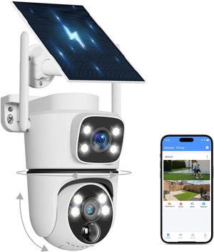 OHWOAI Dual Lens Solar Wireless PTZ Security Camera, Dual Band WiFi Security Cameras with Color Night Vision, PIR Motion Detection & Two-Way Audio