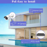Sistema de cámaras de seguridad POE de 8 canales con 3 cámaras IP Poe de 5.0MP, detección de IA, audio, resistente al agua IP67