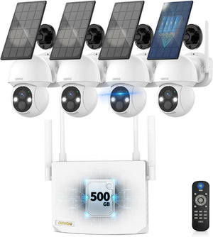Sistema de cámara PTZ inalámbrica para exteriores con energía solar al 100 % y cobertura de 360°. Cámaras solares de 4 MP con batería. Videovigilancia doméstica. Kits de DVR para vigilancia.