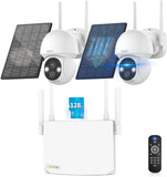 《100% Solar Powered & 2-Way Audio》Outdoor Wireless PTZ Camera System, 4MP Solar Powered Battery Cameras,Home Video Surveillance DVR Kits