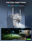 OHWOAI Dual View Wireless Outdoor Security Camera, 2.4G/5G WiFi PTZ Surveillance Cameras with Color Night Vision for Home Security