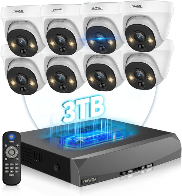 4K PoE Security Camera System, 8-Camera 8-Channel NVR, 130° Wide Angle & PIR Motion Detection, Outdoor Wired Surveillance NVR Kit