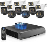 《Dual Lens & Auto Tracking》4K PoE Security Camera System Outdoor, PTZ Video Surveillance Cameras Systems with Color Night Vision, Surveillance DVR Kits