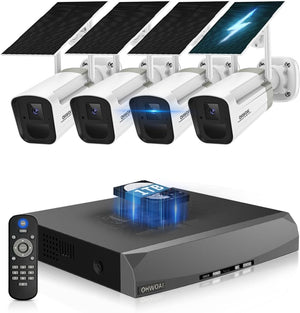 《100% Wire-Free》Wireless Outdoor Security Camera System, Solar Powered WiFi Cameras Systems with PIR Motion Detection, Home Video Surveillance Kits,4cams