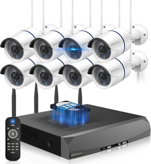 《Dual Antenna Enhanced & 100FT Night Vision》Outdoor Wireless Security Camera System, WiFi Cameras, Home Video Surveillance Systems (8Cams+1TB)