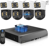 《Dual Lens & Auto Tracking》4K PoE Security Camera System Outdoor, PTZ Video Surveillance Cameras Systems with Color Night Vision, Surveillance DVR Kits