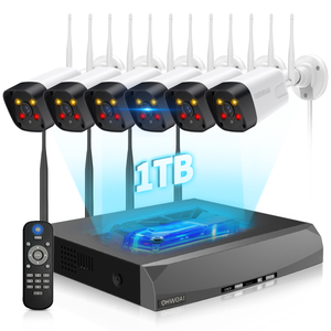 Sistema de cámara de seguridad inalámbrica OHWOAI de 5 MP con antenas duales, 6 cámaras de vigilancia inalámbricas para el hogar con disco duro de 1 TB
