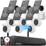 《Solar PTZ Camera & 100% Wire-Free》6pcs 4MP Solar Cameras for Home Security Outdoor Wireless System with 2-Way Audio,Expandable with 10-Ch NVR