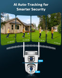 OHWOAI Dual View Wireless Outdoor Security Camera, 2.4G/5G WiFi PTZ Surveillance Cameras with Color Night Vision for Home Security